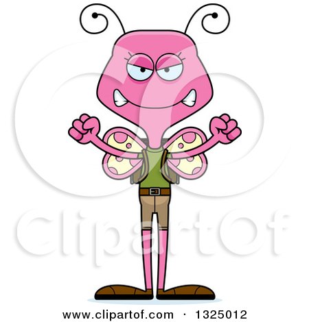 Clipart of a Cartoon Mad Pink Butterfly Hiker - Royalty Free Vector Illustration by Cory Thoman
