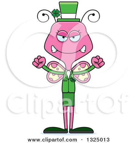 Clipart of a Cartoon Mad Pink St Patricks Day Butterfly - Royalty Free Vector Illustration by Cory Thoman