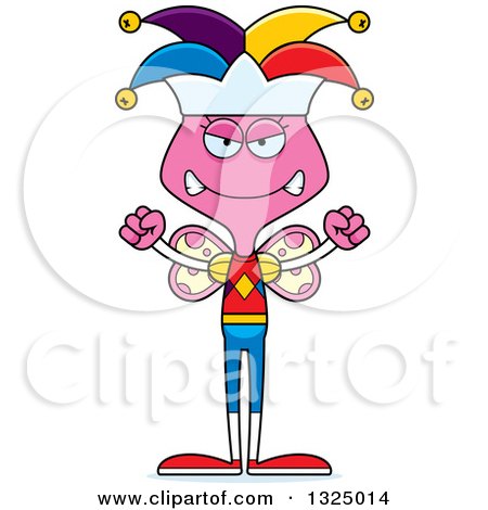 Clipart of a Cartoon Mad Pink Butterfly Jester - Royalty Free Vector Illustration by Cory Thoman