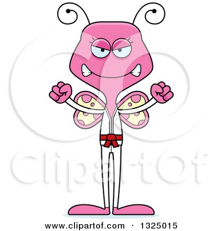 Clipart of a Cartoon Mad Pink Karate Butterfly - Royalty Free Vector Illustration by Cory Thoman