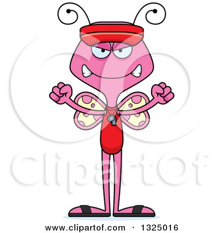 Clipart of a Cartoon Mad Pink Butterfly Lifeguard - Royalty Free Vector Illustration by Cory Thoman