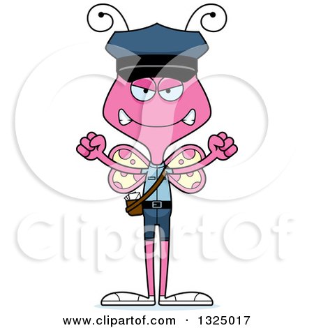Clipart of a Cartoon Mad Pink Butterfly Mailman - Royalty Free Vector Illustration by Cory Thoman
