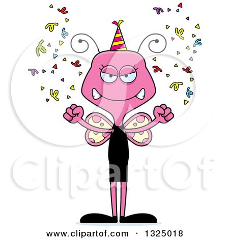 Clipart of a Cartoon Mad Pink New Years Party Butterfly - Royalty Free Vector Illustration by Cory Thoman