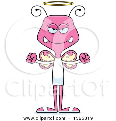 Clipart of a Cartoon Mad Pink Butterfly Angel - Royalty Free Vector Illustration by Cory Thoman
