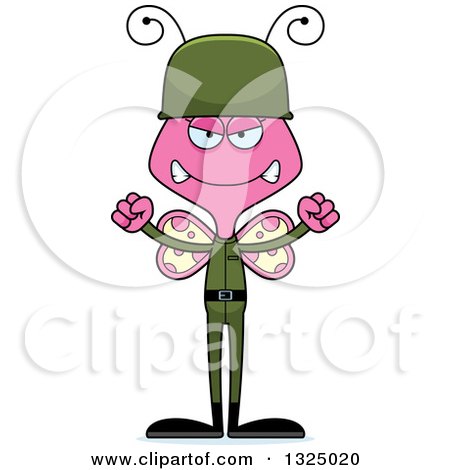 Clipart of a Cartoon Mad Pink Butterfly Soldier - Royalty Free Vector Illustration by Cory Thoman
