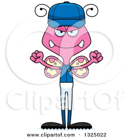 Clipart of a Cartoon Mad Pink Butterfly Baseball Player - Royalty Free Vector Illustration by Cory Thoman
