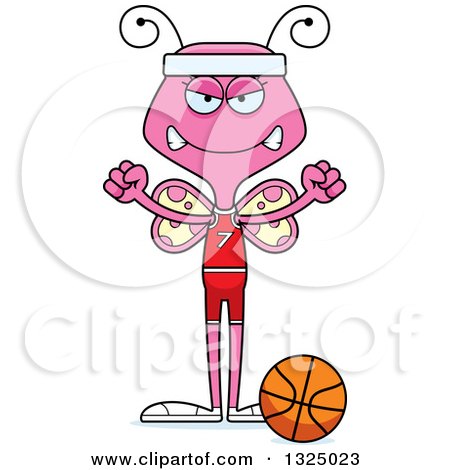 Clipart of a Cartoon Mad Pink Butterfly Basketball Player - Royalty Free Vector Illustration by Cory Thoman
