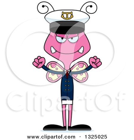 Clipart of a Cartoon Mad Pink Butterfly Boat Captain - Royalty Free Vector Illustration by Cory Thoman