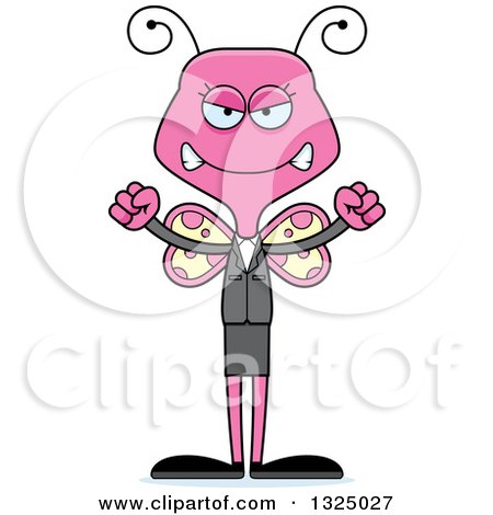 Clipart of a Cartoon Mad Pink Business Butterfly - Royalty Free Vector Illustration by Cory Thoman