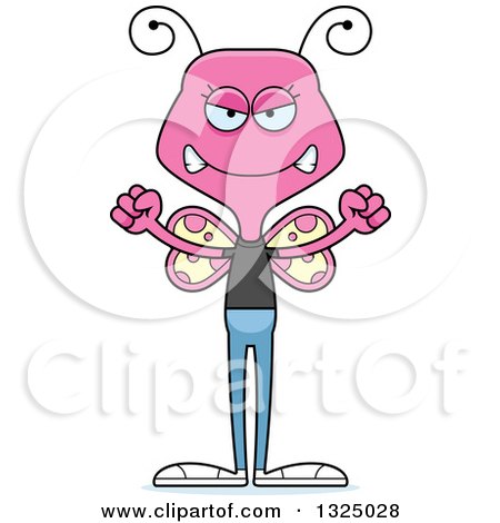 Clipart of a Cartoon Mad Pink Casual Butterfly - Royalty Free Vector Illustration by Cory Thoman
