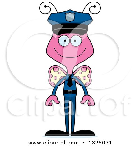 Clipart of a Cartoon Happy Pink Butterfly Police Officer - Royalty Free Vector Illustration by Cory Thoman