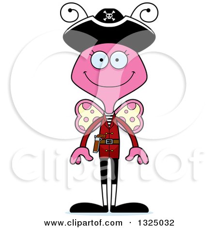 Clipart of a Cartoon Happy Pink Butterfly Pirate - Royalty Free Vector Illustration by Cory Thoman