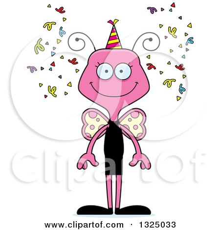 Clipart of a Cartoon Happy Pink New Years Party Butterfly - Royalty Free Vector Illustration by Cory Thoman