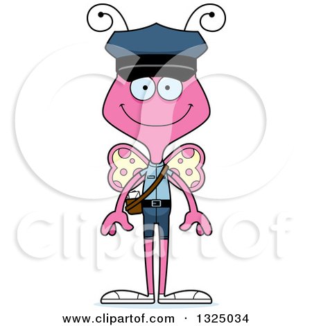 Clipart of a Cartoon Happy Pink Butterfly Mailman - Royalty Free Vector Illustration by Cory Thoman