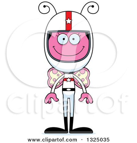 Clipart of a Cartoon Happy Pink Butterfly Race Car Driver - Royalty Free Vector Illustration by Cory Thoman