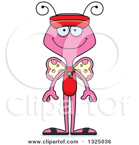 Clipart of a Cartoon Happy Pink Butterfly Lifeguard - Royalty Free Vector Illustration by Cory Thoman