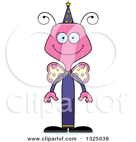 Clipart of a Cartoon Happy Pink Butterfly Wizard - Royalty Free Vector Illustration by Cory Thoman