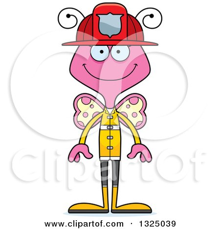 Clipart of a Cartoon Happy Pink Butterfly Firefighter - Royalty Free Vector Illustration by Cory Thoman