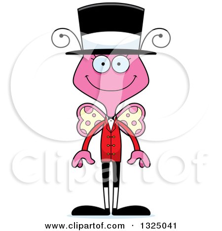Clipart of a Cartoon Happy Pink Butterfly Circus Ringmaster - Royalty Free Vector Illustration by Cory Thoman