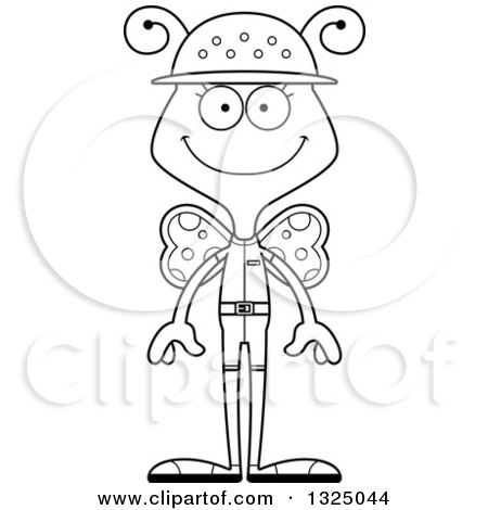 Lineart Clipart of a Cartoon Black and White Happy Butterfly Zookeeper - Royalty Free Outline Vector Illustration by Cory Thoman