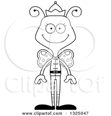 Lineart Clipart of a Cartoon Black and White Happy Butterfly Christmas Elf - Royalty Free Outline Vector Illustration by Cory Thoman