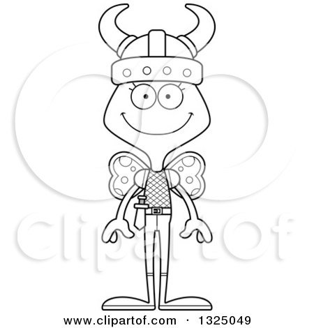 Lineart Clipart of a Cartoon Black and White Happy Butterfly Viking - Royalty Free Outline Vector Illustration by Cory Thoman