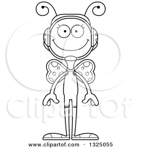 Lineart Clipart of a Cartoon Black and White Happy Butterfly Wrestler - Royalty Free Outline Vector Illustration by Cory Thoman