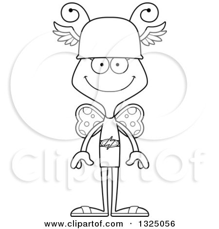 Lineart Clipart of a Cartoon Black and White Happy Butterfly Hermes - Royalty Free Outline Vector Illustration by Cory Thoman