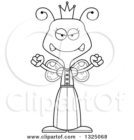Lineart Clipart of a Cartoon Black and White Mad Butterfly Princess - Royalty Free Outline Vector Illustration by Cory Thoman