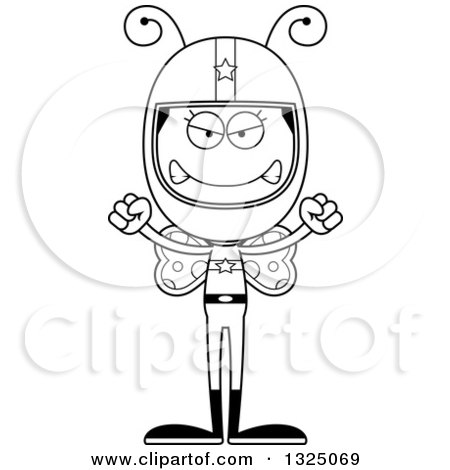 Lineart Clipart of a Cartoon Black and White Mad Butterfly Race Car Driver - Royalty Free Outline Vector Illustration by Cory Thoman