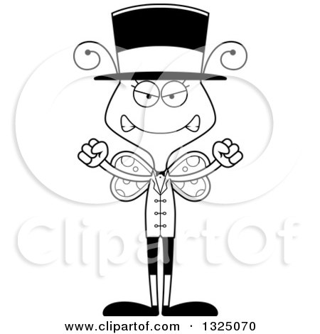 Lineart Clipart of a Cartoon Black and White Mad Butterfly Circus Ringmaster - Royalty Free Outline Vector Illustration by Cory Thoman