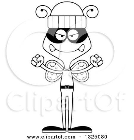 Lineart Clipart of a Cartoon Black and White Mad Butterfly Robber - Royalty Free Outline Vector Illustration by Cory Thoman