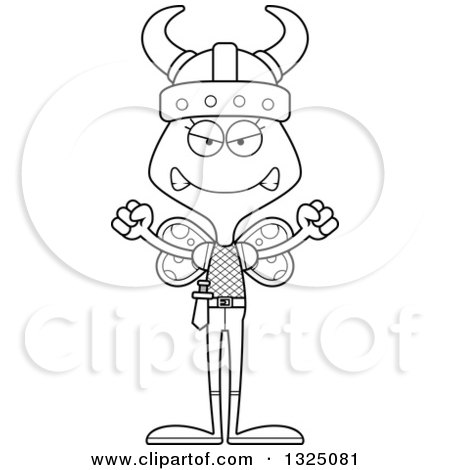 Lineart Clipart of a Cartoon Black and White Mad Butterfly Viking - Royalty Free Outline Vector Illustration by Cory Thoman