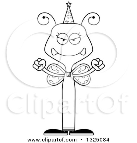 Lineart Clipart of a Cartoon Black and White Mad Butterfly Wizard - Royalty Free Outline Vector Illustration by Cory Thoman