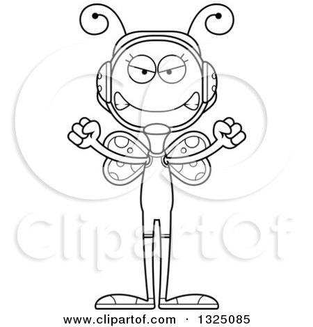 Lineart Clipart of a Cartoon Black and White Mad Butterfly Wrestler - Royalty Free Outline Vector Illustration by Cory Thoman