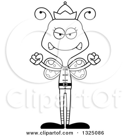 Lineart Clipart of a Cartoon Black and White Mad Butterfly Christmas Elf - Royalty Free Outline Vector Illustration by Cory Thoman
