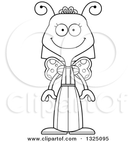 Lineart Clipart of a Cartoon Black and White Happy Butterfly - Royalty Free Outline Vector Illustration by Cory Thoman