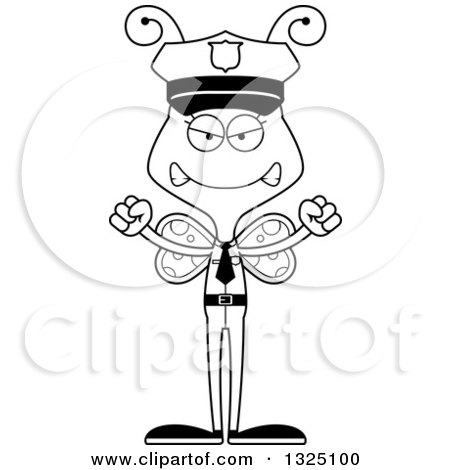 Lineart Clipart of a Cartoon Black and White Mad Butterfly Police Officer - Royalty Free Outline Vector Illustration by Cory Thoman