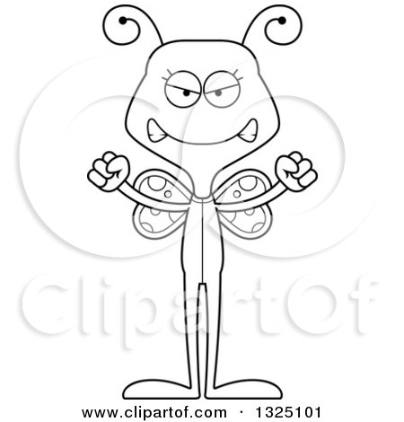 Lineart Clipart of a Cartoon Black and White Mad Butterfly in Pjs - Royalty Free Outline Vector Illustration by Cory Thoman