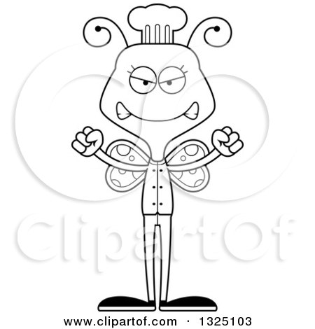 Lineart Clipart of a Cartoon Black and White Mad Butterfly Chef - Royalty Free Outline Vector Illustration by Cory Thoman