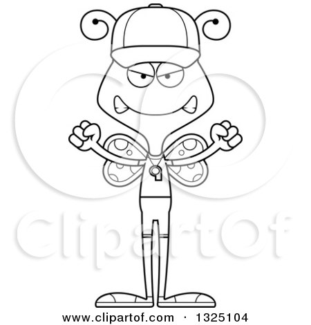 Lineart Clipart of a Cartoon Black and White Mad Butterfly Sports Coach - Royalty Free Outline Vector Illustration by Cory Thoman