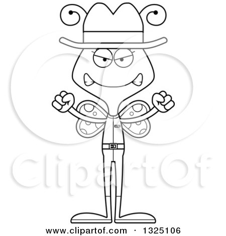 Lineart Clipart of a Cartoon Black and White Mad Butterfly Cowboy - Royalty Free Outline Vector Illustration by Cory Thoman