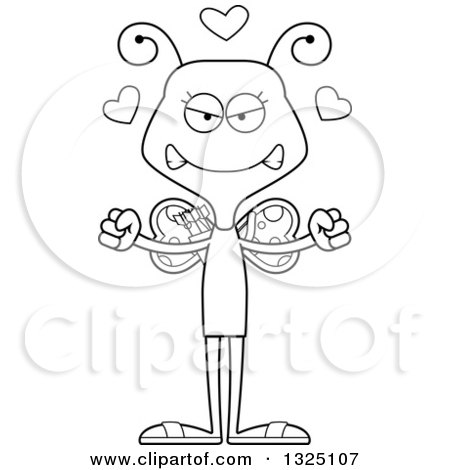 Lineart Clipart of a Cartoon Black and White Mad Butterfly Valentines Day Cupid - Royalty Free Outline Vector Illustration by Cory Thoman