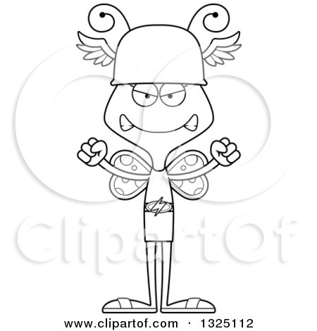 Lineart Clipart of a Cartoon Black and White Mad Butterfly Hermes - Royalty Free Outline Vector Illustration by Cory Thoman