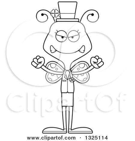 Lineart Clipart of a Cartoon Black and White Mad St Patricks Day Butterfly - Royalty Free Outline Vector Illustration by Cory Thoman
