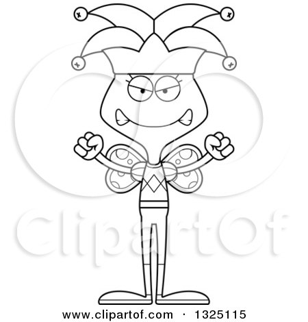 Lineart Clipart of a Cartoon Black and White Mad Butterfly Jester - Royalty Free Outline Vector Illustration by Cory Thoman