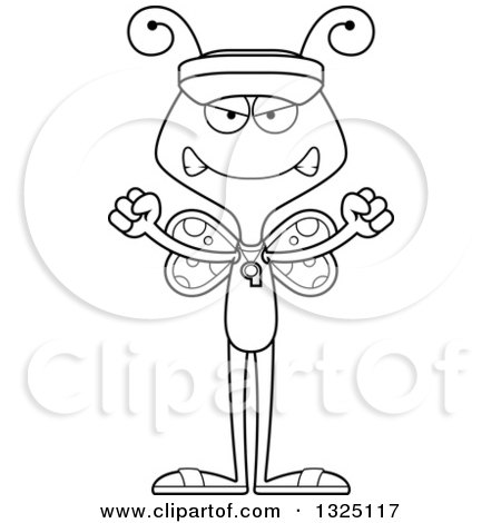 Lineart Clipart of a Cartoon Black and White Mad Butterfly Lifeguard - Royalty Free Outline Vector Illustration by Cory Thoman