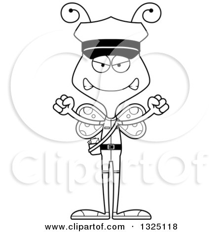 Lineart Clipart of a Cartoon Black and White Mad Butterfly Mailman - Royalty Free Outline Vector Illustration by Cory Thoman