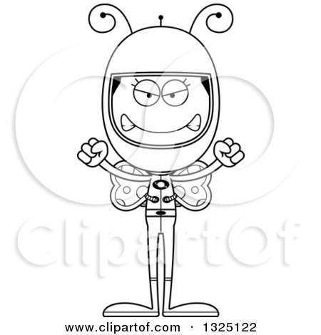 Lineart Clipart of a Cartoon Black and White Mad Butterfly Astronaut - Royalty Free Outline Vector Illustration by Cory Thoman