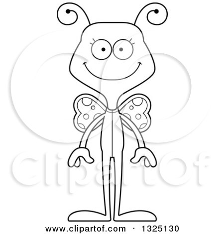 Lineart Clipart of a Cartoon Black and White Happy Butterfly in Pjs - Royalty Free Outline Vector Illustration by Cory Thoman